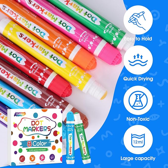 FUMILE 80 Pcs Dot Markers Bulk, 8 Colors Bingo Daubers Bulk for Toddlers,Washable Bingo Markers,Bingo Supplies,Dot Paint for Painting, Drawing Coloring and Art Crafts（10 Boxs）