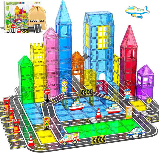 106Pcs Magnetic Tiles, Magnetic Building Blocks, Preschool Montessori Toys Gift for 3+ Year Old Boys and Girls, Sensory Toys for Kids Aged 3-5 and 4-8, Ideas for Toddler with Autism Christmas