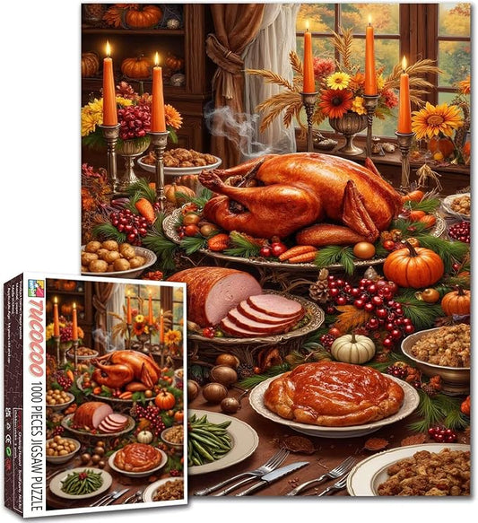 Turkey Dinner Jigsaw Puzzle for Adults Thanksgiving Autumn Puzzles 1000 Pieces Home Decor Gifts Intellectual Decompressing Fun Family Game 19.7 x 27.6 Inch