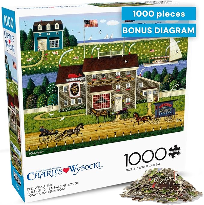 Buffalo Games Charles Wysocki Red Whale Inn Jigsaw Puzzle – 1000 Piece Puzzle for Adults and Families, Coastal Americana Art