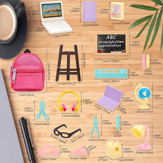 ENOCHT 27 Pcs 11.5 inch Doll School Accessories 4 Doll Backpack Bag with Zipper with Computers, Glasses, Blackboard, 7 Pcs Study Accessories 8 Pcs Stationery Sets 2 headsets