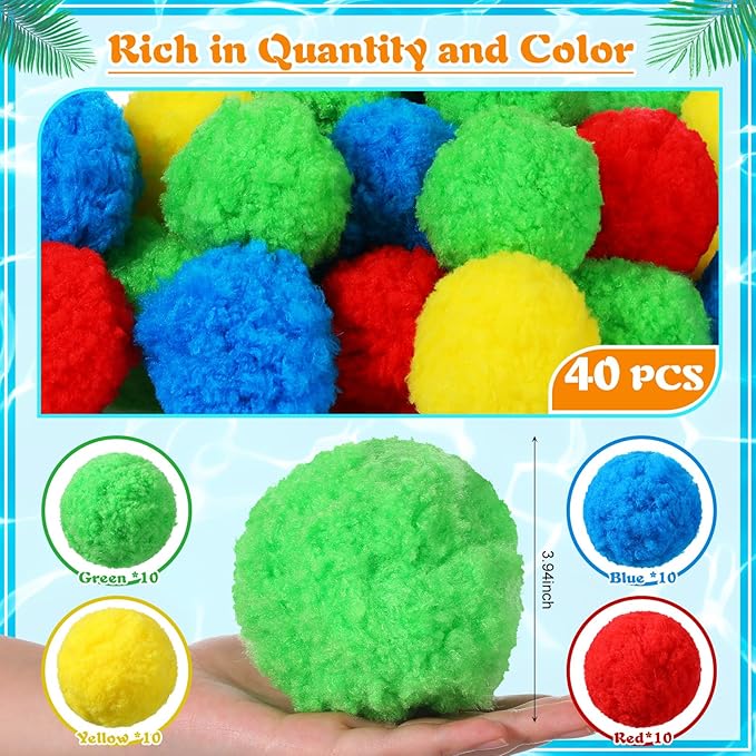 Extra Large 3.94 Inch Reusable Sponge Water Balls, Soft Splash Pool Balls for Outdoor, Summer Pool Fun for Adults Water Fight, Yard Beach