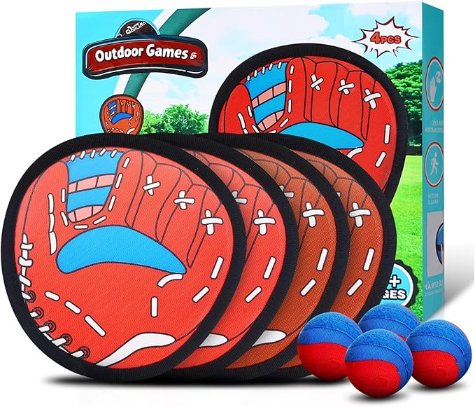 Toss and Catch Ball Game Outdoor Toys for Kids Baseball Pool Yard Outside Game Toys for Boys and Girls, Toddler Baseball Training Glove with 4 Paddles and 4 Balls