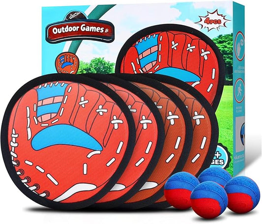 Toss and Catch Ball Game Outdoor Toys for Kids Baseball Pool Yard Outside Game Toys for Boys and Girls, Toddler Baseball Training Glove with 4 Paddles and 4 Balls