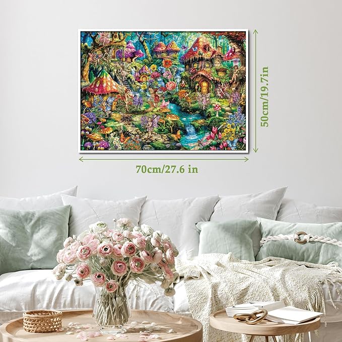 Flower Fairy Puzzle for Adults 1000 Pieces, Funny Mushroom Jigsaw Puzzle, Fantasy Colorful Butterfly Insect Puzzle