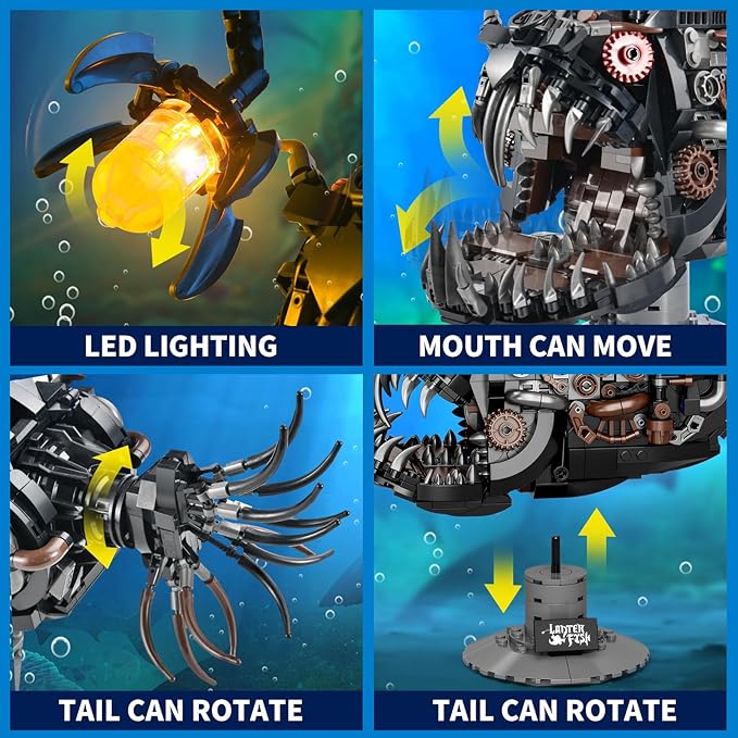 BNG Mechanical Fish Building Set for Adult,Ocean Animal Building Blocks Toy,Collectible Decor for Home or Office,STEM Gift for Teens Boys Girls 8+ (1038PCS)