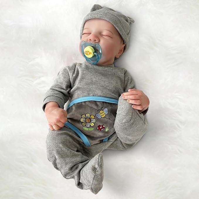 FOCKOF Realistic Reborn Baby Dolls Boy 17-Inch Realistic Baby Doll Soft Cloth Body Lifelike Babe Newborn Babe Dolls Accessories for 3+ Years Old (Blue)