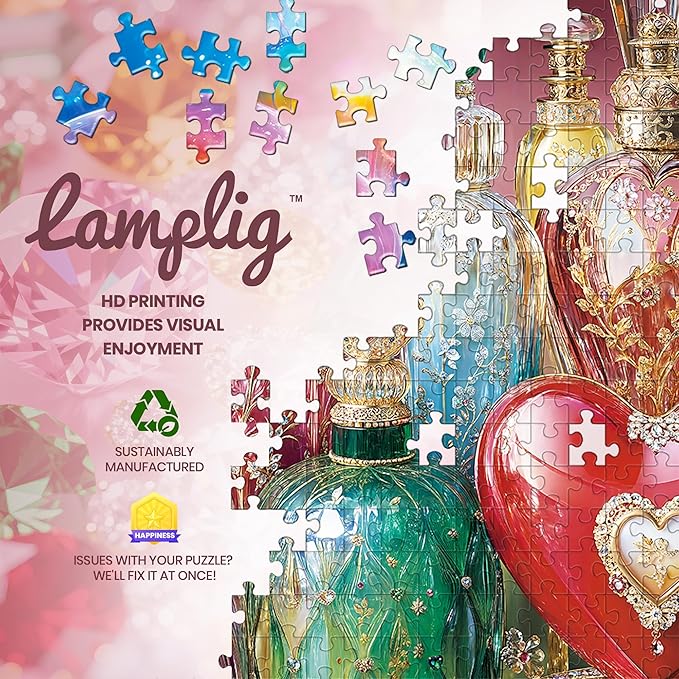 1000 Piece Puzzles for Adults,Colorful Perfume Jigsaw Puzzle,Pink Flower Bottle Puzzles 1000 Pieces,Creative Games and Gifts Difficult Heart Puzzle Home Decor Toy for Adults (27.5"x19.6"), 1:1 Poster