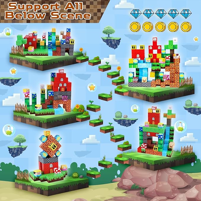 Magnetic Blocks-150 PCS Build Adventure Game Castle World Set - Magnetic Building Cubes Stacking, STEM Montessori Sensory Toys for Kids Boys Girls Ages 3+ Easter Birthday Gifts
