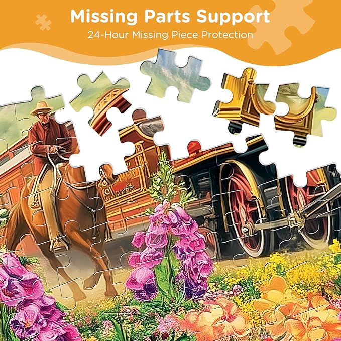 Puzzles for Adults 500 Pieces,Spring Railway Train Puzzle for AdultsTeens,Knight Horse Jigsaw Puzzles for Kids,Recyclable Cardboard Puzzles for Seniors,Challenging Family Game, 20.5 x 15 in