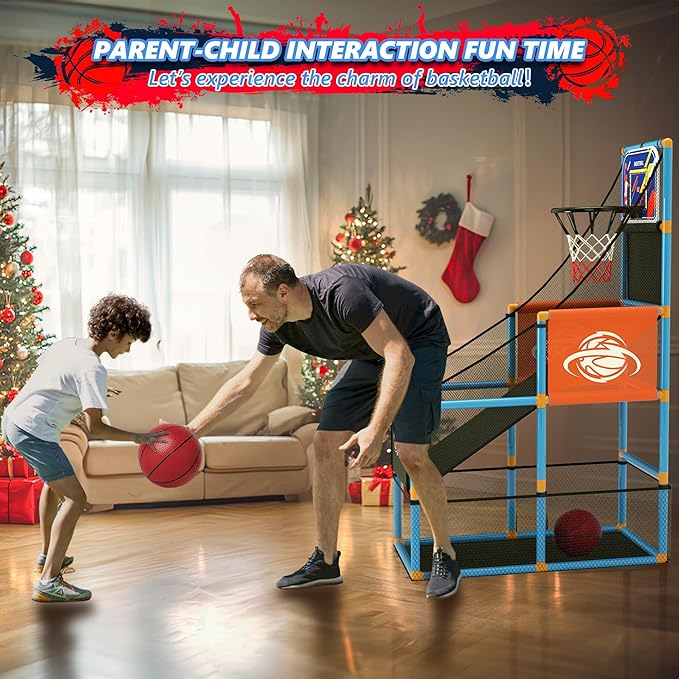 Arcade Basketball Game Set with Electronic Scoreboard&LED Light: Carnival Games Boy Toys Basketball Hoop Indoor Outdoor with 4 Balls & Air Pump Ideal Sports Toy Gifts for Kids 3-12 Years Old