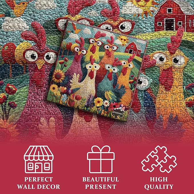 Chicken Puzzles for Adults 1000 Piece, PICKFORU Funny Chicken Jigsaw Puzzle, Garden Farm Flower Animal Rooster Themed, Patchwork Art Challenge Puzzle