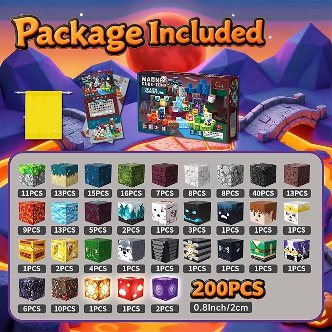 Magnetic Building Blocks, STEM Toys Educational Magnet Cubes for Kids Ages 4-12 (Inferno Adventure-200pcs)