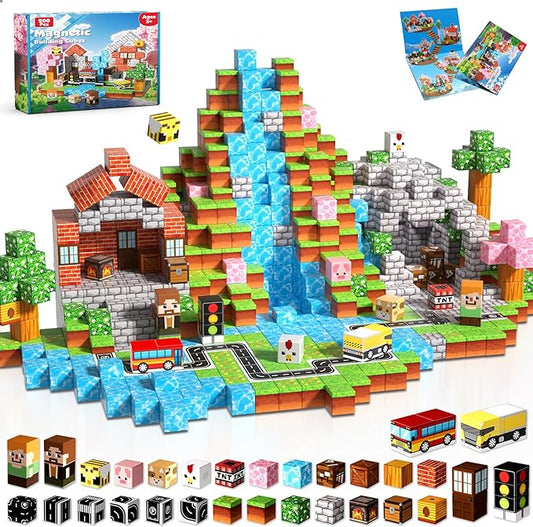 200 PCS 0.8in Magnetic Blocks - Magnet Toys & Magnetic Building Blocks Cubes, Stacking Magnets, STEM Toys for School Acitivities, Birthday Gifts for Boys Age 3+ Years Old (Theme: Forests)