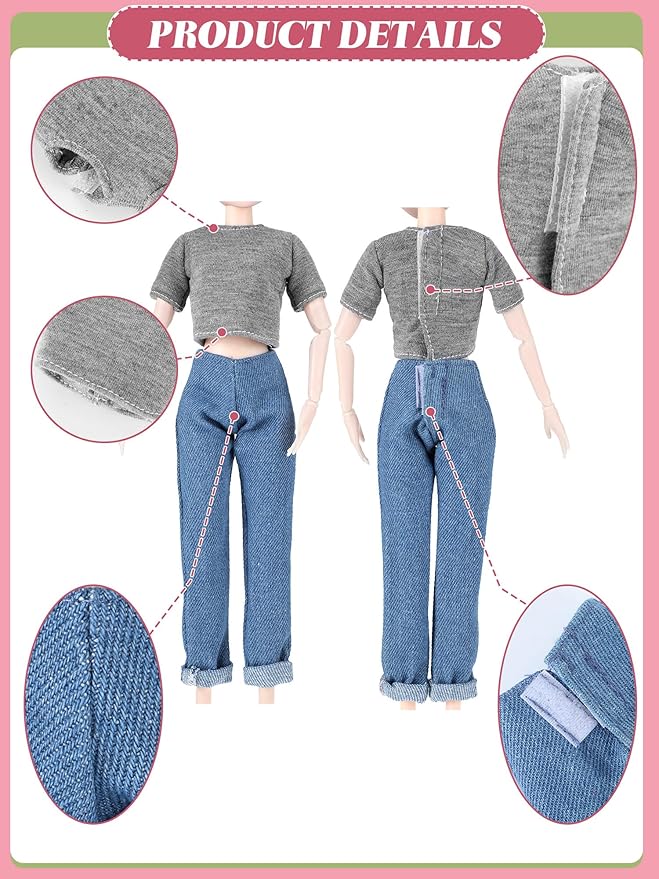 Bencailor 8 Pieces Summer Doll Clothes for 11.5 Inch Doll Accessories Sweaters Denim Pant Regular Outfit Clothing for Girls(T Shirt)