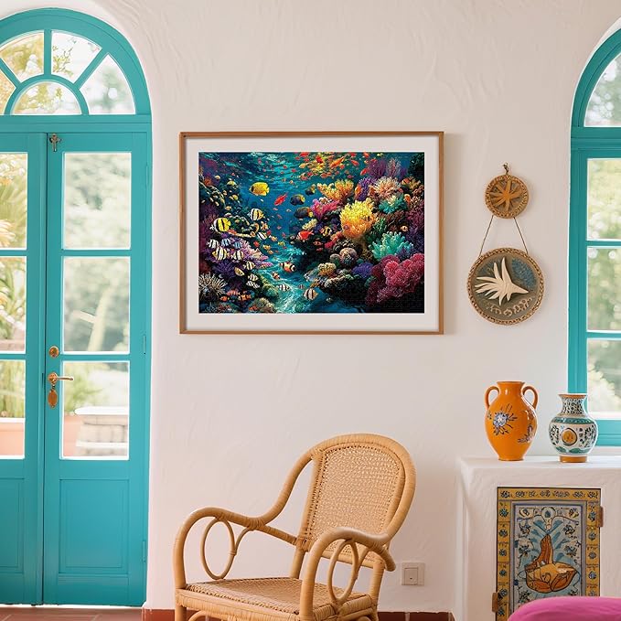 Puzzles for Adults 1000 Pieces, Ocean Sea Animal Fish Coral, Nature 1000 Piece Puzzle for Adults Seniors, Hard Jigsaw Puzzles for Adult with Letters on Back, Fun, 1:1 Poster