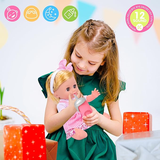 PROOU Baby Care Doll Toys Set, 36PCS Dolls Playset, Hair Salon Pretend Play Toddler Doll Toys Incl 14'' Baby Dolls Toy, Backpack, Hair Dryer, Curler, Xmas Gifts for Age 3 4 5 6+ Years Old Girls Kids