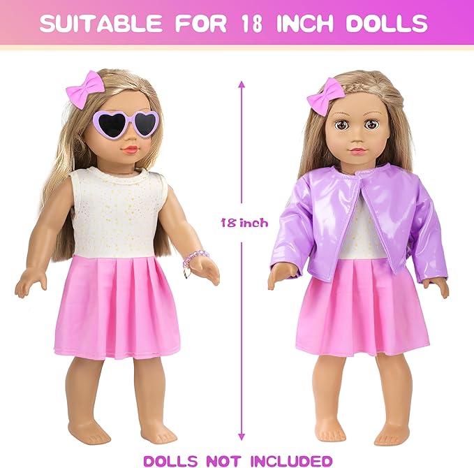 American 18 Inch Doll Accessories Case Luggage Travel Makeup Play Set With Clothes,Tote Bag,Sunglasses,Eye Shadow,Lipstick,Hairpin,Bracelets,Eyelash Brush For 18" Dolls Toy Stuff,No Doll And Shoes