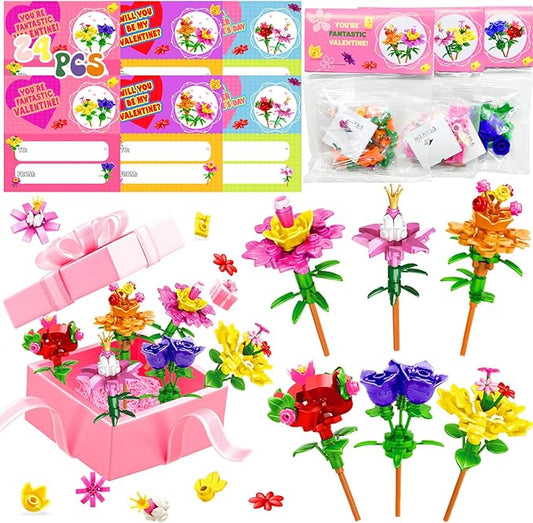 UMEELR Flowers Building Blocks, 24 Packs DIY Flower Pre Filled Easter Egg Surprise Toys for Basket Stuffers Classroom Prize