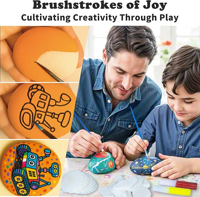 Awsoo Glow in The Dark Rock & Shell Painting Kit Arts and Crafts for Kids Ages 6-12, Kids Craft Paint Kit, Art Supplies Toy, Creative Painting Kits, Christmas Toy Gifts for Boys Girls