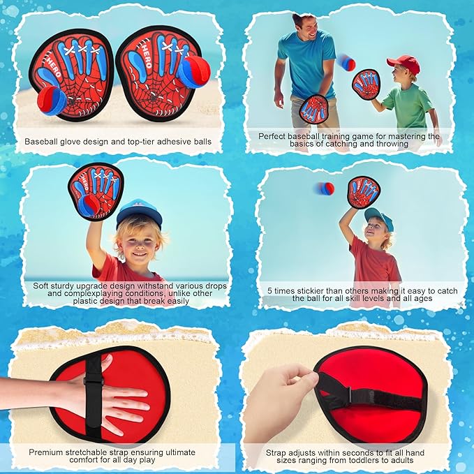 Spider Toss and Catch Ball Game Set – Toddler Baseball Glove, Outdoor Yard Beach Pool Toys, Outdoor Games for Family, Birthday Easter Gift for Ages 3 4 5 6 7 8-12 Year Old Boys Girls