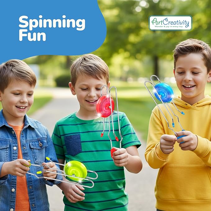 ArtCreativity Retro Light Up Gyro Wheels Set for Kids- 3, 8.5 Inch Gyroscope Rail Twisters Mesmerizing Spinning Lighting Effects, Spinning Top autism toys, sensory toys for kids, Gift for boys & Girls