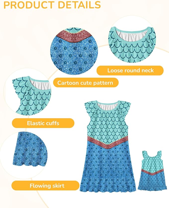LQSZ Doll and Girl Matching Nightgown Outfit Pajamas Nightie Nightgown for Girls and Dolls Clothes