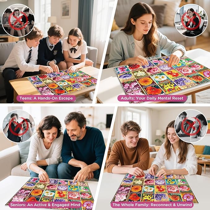 500 Pieces Puzzle for Adults, Colorful Flower Collage Puzzles, Recycled Cardboard Large Pieces Vintage Flower Jigsaw Puzzles 500 Piece,Challenging Game Birthday Party Gift for Adults Seniors 20.5*15in