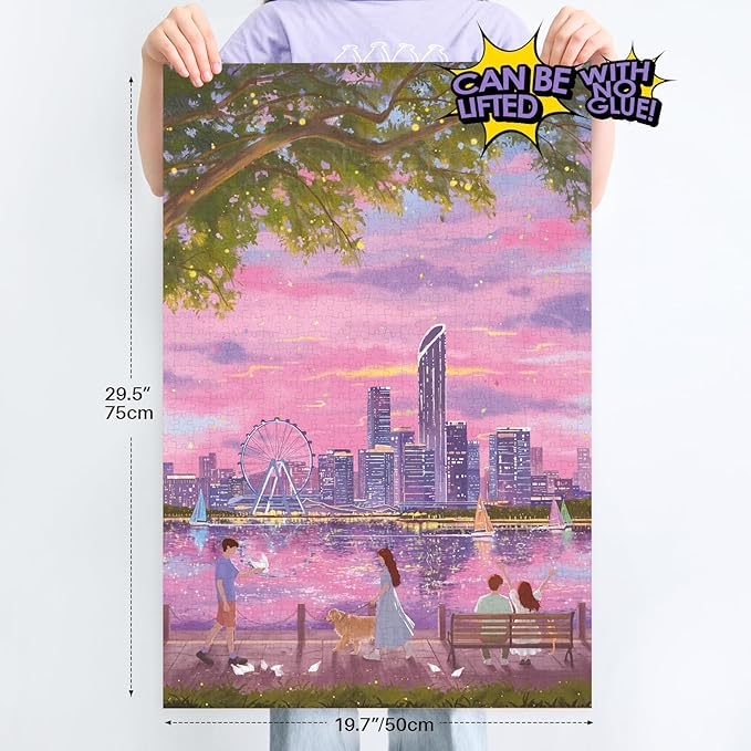 MOMIBOOK 1000 Piece Puzzle for Adults Jigsaw Puzzles of Lakeside Evening Breeze, Twinkle Laminate Painting Image Challenging Hard Impossible Puzzle Unique Funny Party Christmas Birthday Gifts