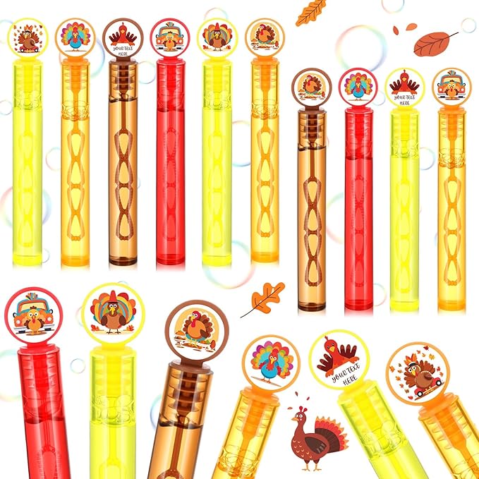 24 Pcs Mini Thanksgiving Turkey Bubble Wands Fall Party Favors Turkey Bubble Wands Bulk Thanksgiving Toys Gifts for Kids Classroom Awards Goodie Bag Fillers