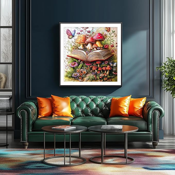 Mushrooms Puzzles for Adults 500 Pieces, Plants Flower Jigsaw Puzzle with Magic Book Garden Fantasy Art for Relaxing Challenge Game Fun (20 x 20 Inch)