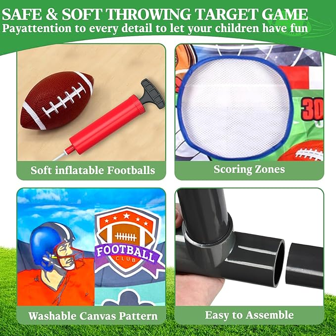 2025 New Upgrade Metal Football Toss Game with 4 Inflatable Balls Throwing Target Games Football Gifts for Boys 8-12, Target Practice for Kids Ages 3+ Sports and Outdoors Toys for Family Fun Play