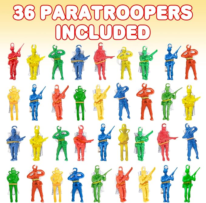 ArtCreativity 36 Packs / 2.5” Army Parachute Toys for Kids, Vinyl Parachute Men Toy in Assorted Colors, Durable Plastic Army Men Action Figures Hand Throwing for Boys & Girls
