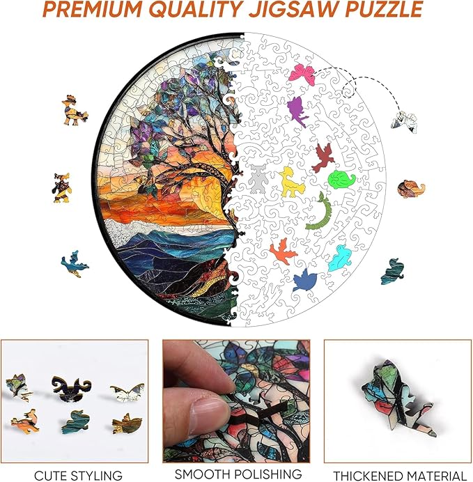 Bodhipnjoy Tree of Life Wooden Puzzles, Stained Glass Tree Jigsaw Puzzles 200 Piece, Fun Challenging Unique Shaped Wood Plant Puzzles, Creative Gifts Family Game Home Decor 11.2 * 11.2 inch