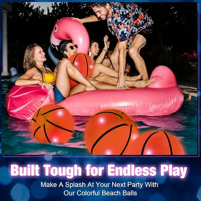 Zhanmai 10 Pcs Glow in The Dark Beach Balls Inflatable Basketball Light up Balls 9 Inch Beach Pool Toys Glow in The Dark Party Supplies for Summer Pool Party