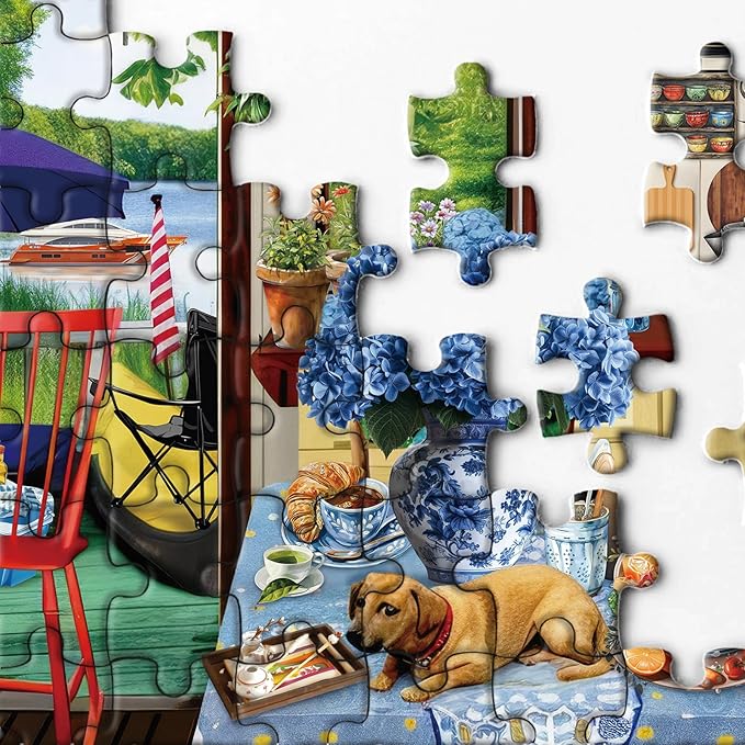 Cozy Lake Cottage Puzzle 1000 Pieces for Adults, Vintage Kitchen Cabin Jigasw Puzzles Scenic, Food Flower Plant Puzzle as Home Decor