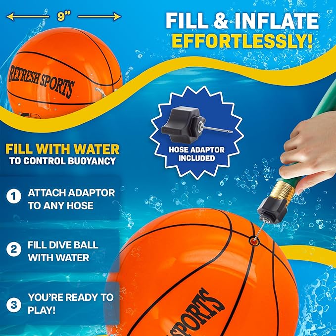 Aqua Dive Ball 9" Basketball – Underwater Pool Game for Kids All Ages – Fun Water Toy to Dribble & Shoot – Great for Outdoor Pool Parties & Summer Water Game Fun – Birthday Gift for Boys & Girls