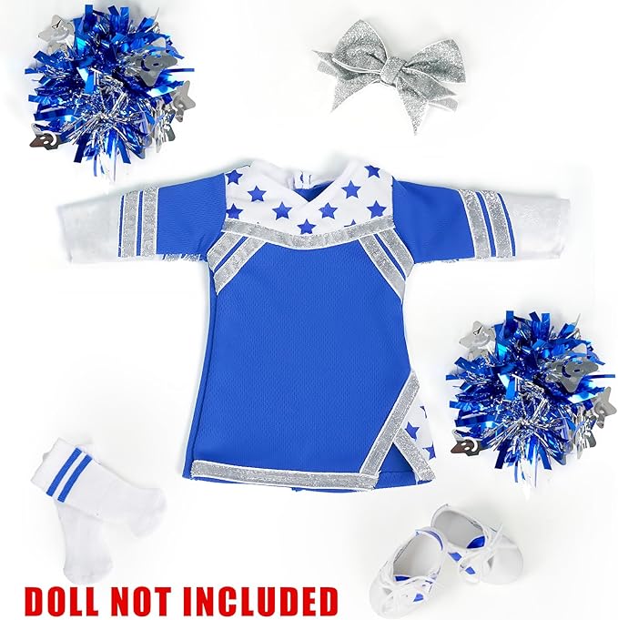 ARTST Cheer Uniform Doll Outfit-18 inch Doll Clothes & Accessories Set-Clothing Pom Poms,Shoes,Socks and Hairbow,Valentine's Sport Gifts for Girls Age 6+(NO Doll)