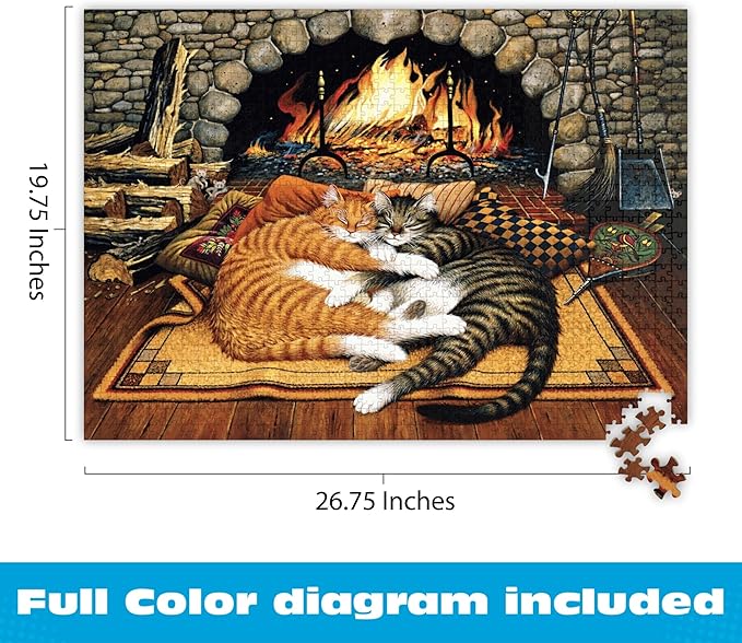 Buffalo Games – Charles Wysocki All Burned Out 1000 Piece Jigsaw Puzzle for Adults, Cozy Cat Fireplace Americana Artwork, Made in USA