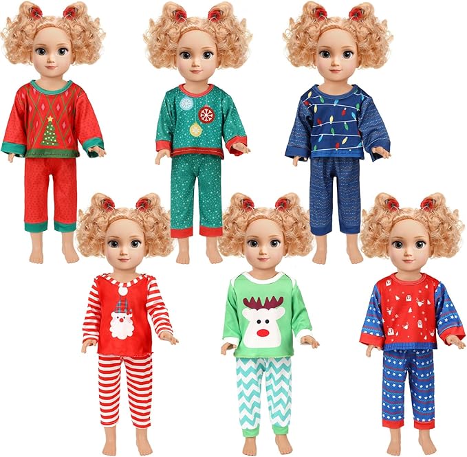 JANYUN 6 Set 18 Inch Doll Clothes and Accessories, Christmas Pajamas Set for 18 Inch Doll for Birthday