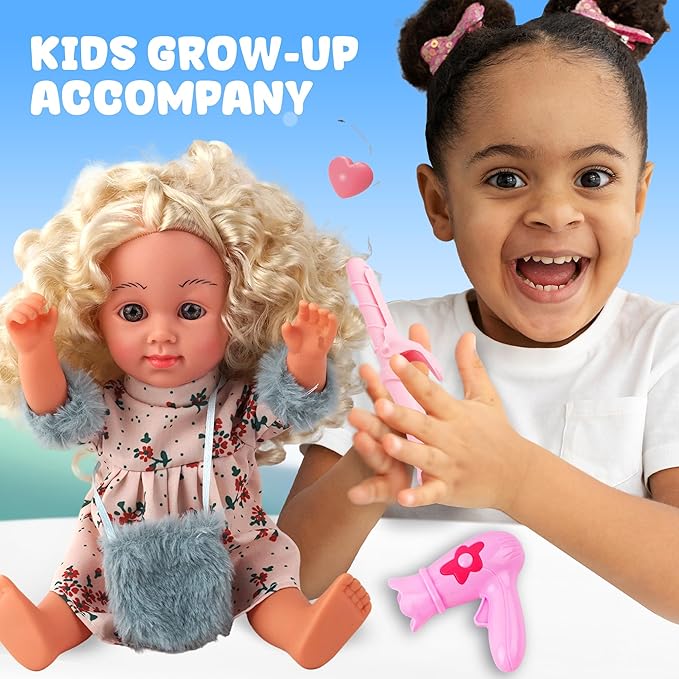 Baby Doll - SMIESSKIDDO 12" Interactive Baby Dolls with Hair Care Set & Sounds - Soft PVC Talking Babies Doll Toy Gift for Girls 2-6 Years (Comb, Mirror, Dryer, Rollers Included)