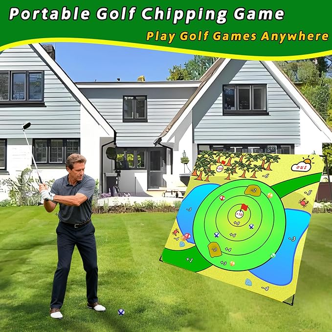 Battle Golf Indoor Chipping Game,57”x57” Portable Chipping Mat,Indoor Outdoor Sticky Golf for Adults and Junior Golfer Training Practise,Friends Family Yard Target Game
