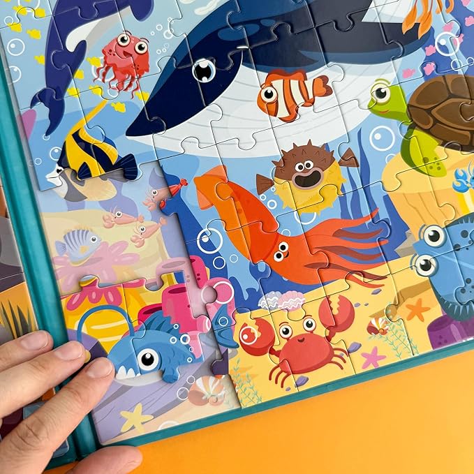 QUOKKA Magnetic Puzzles for Toddlers 3-5 – 2x48 Pieces Travel Games for Kids Ages 2-4 – Ocean & Africa Animals Magnetic Puzzles for Kids Ages 4-8 – Educational Puzzle Gift Toy for Boys and Girls