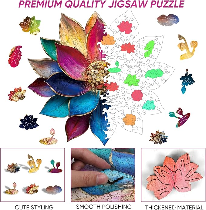 Bodhipnjoy Wooden Puzzles for Adults, 500 Pieces Stainless Glass Lotus Flower Jigsaw Puzzles, Unique Shape Lotus Yoga Family Games Puzzles, Have Challenging Gifts on Mother's Day 16.5x16.5 Inch