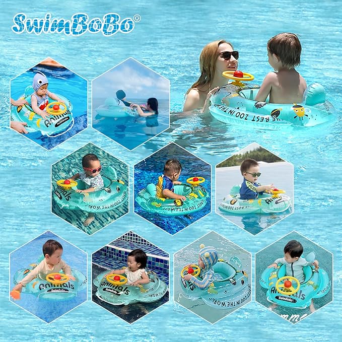 Swimbobo Toddler Pool Float with Seat Boat Inflatable Ride-on Car for Kids Outdoor Toys