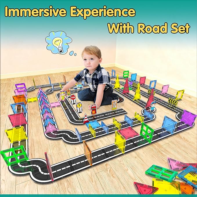 106Pcs Magnetic Tiles, Magnetic Building Blocks, Preschool Montessori Toys Gift for 3+ Year Old Boys and Girls, Sensory Toys for Kids Aged 3-5 and 4-8, Ideas for Toddler with Autism Christmas