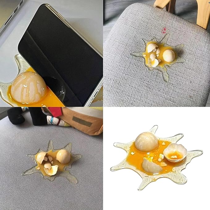 Real Eggshell Cracked Eggs Prank Toy, Multifunctional Phone Stand Desk Holder, Hilarious Gag Props for Parties Halloween, Novelty Joke Toy for Home, 17x15x5cm / 6.69x5.91x1.97in