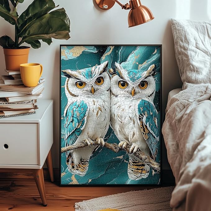 PICKFORU Owl Jigsaw Puzzles 1000 Pieces, Marble Art Owls Puzzles for Adults, Stone Carving Animal 1000 Piece Puzzle Hard Challenging
