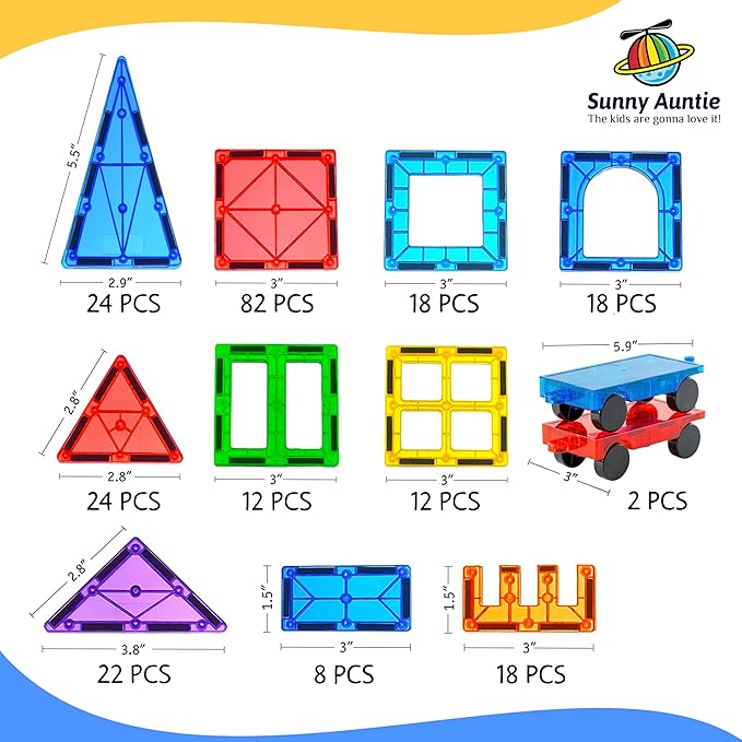 Magnetic Tiles 240 PCS XL Set with Storage Bag – Magnetic Building Tiles for Kids Ages 3-8, STEM Magnet Construction Toy for Boys & Girls