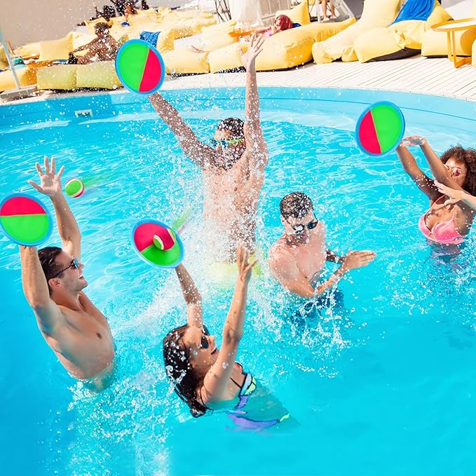 Ayeboovi Toss and Catch Ball Set 8 Paddles 4 Balls Outdoor Beach Pool Toys for 3 4 5 6 7 8 Year Old Boys Girls Birthday Gifts Easter Basket Stuffers Outside Yard Games for Kids and Family Activities